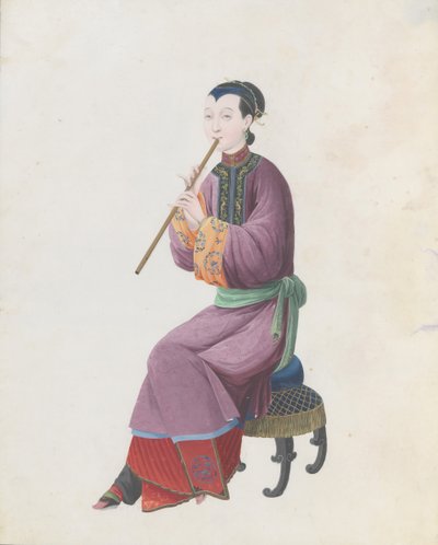 Watercolour of musician playing xiao by Unbekannt