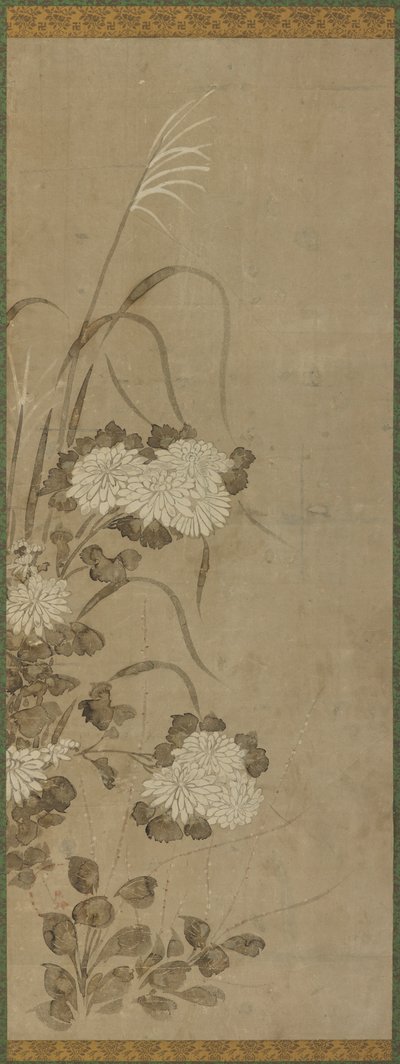 White Chrysanthemums and Grasses by Unbekannt