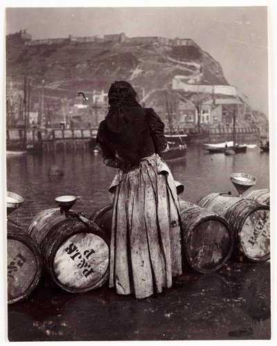 Woman and barrels, Whitby Harbour, c 1905 by Unbekannt