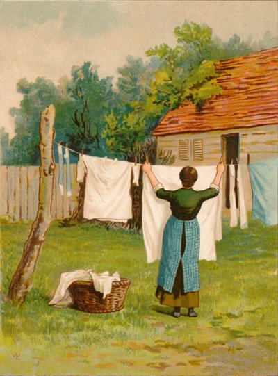 Woman Hanging Up Washing by Unbekannt