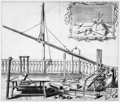 Astronomer using a wooden telescope by Unbekannt
