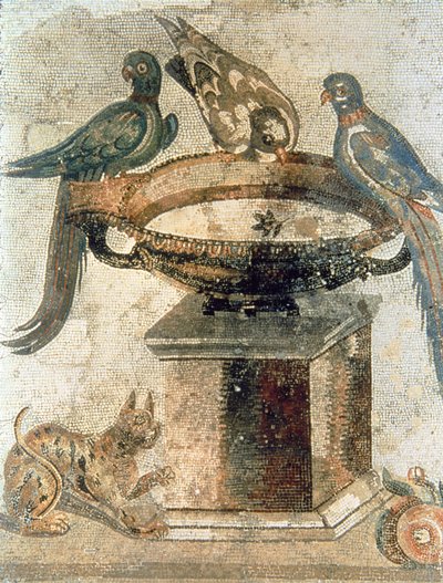 Birds and an ambushing cat, from Pompeii by Unbekannter Künstler