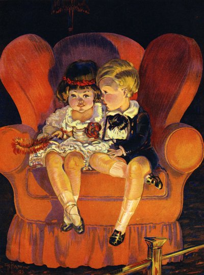 Boy and Girl sitting in armchair by Unbekannter Künstler
