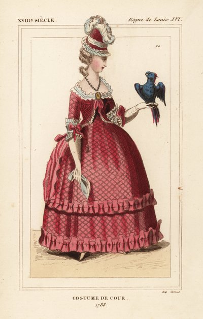 English woman in court costume with parrot by Unbekannter Künstler