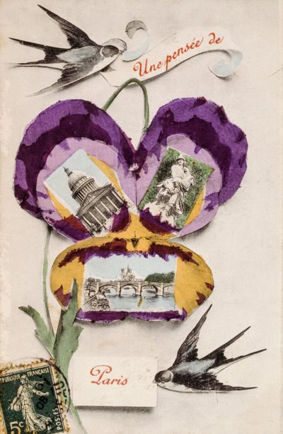 French Greeting Card with Floral Elements by Unbekannter Künstler