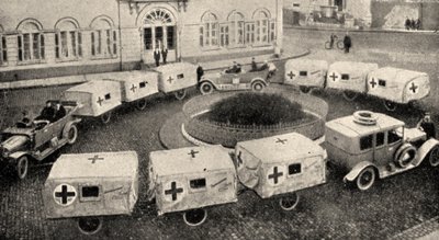 German ambulance train pulled by cars by Unbekannt