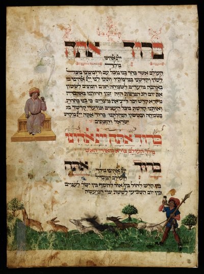 Illustration of Hare Hunt from Ashkenazi Hagadah by Unbekannter Künstler
