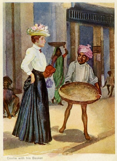Indian servant standing before English lady by Unbekannter Künstler