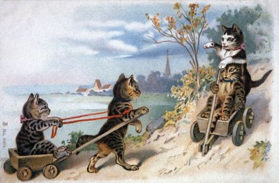 Kittens in sleds by Unbekannter Künstler