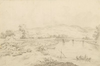 Landscape by the River, with Bridges and Boats by Unbekannter Künstler