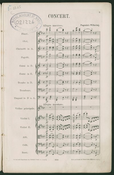 Paganini Violin Concerto No 1, op 6 by Unbekannter Künstler