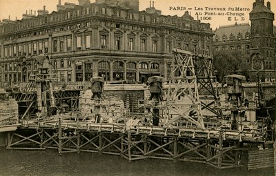 Paris Metro construction at Pont-au-Change by Unbekannter Künstler