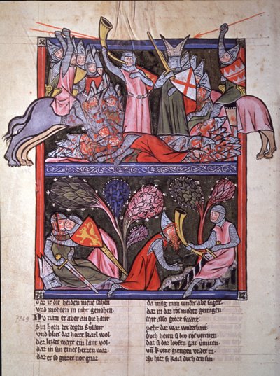 Roland blowing horn in Ronceveaux by Unbekannter Künstler