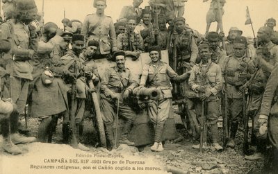 Spanish Regulares around a captured Berber canon by Unbekannter Künstler
