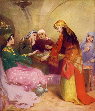 Women drinking tea by Unbekannter Künstler