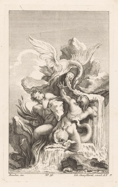 Fountain with Swan and Men by Unknown