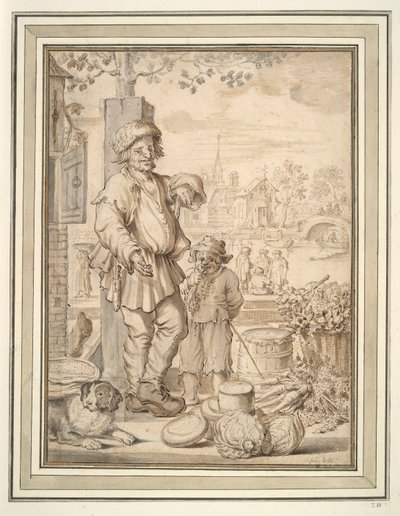 Peasant Man and Child at Market by Unknown