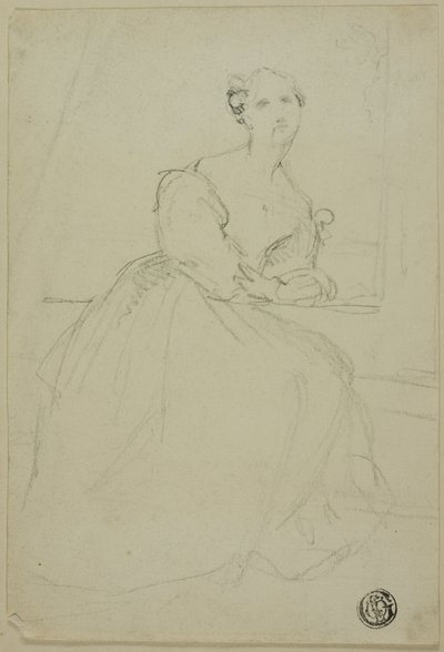 Sketch of Seated Woman in Evening Dress by Unknown