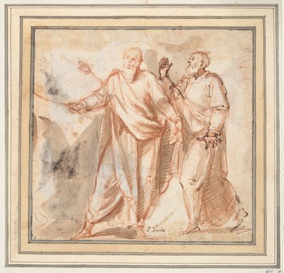 Two standing male figures (Moses and Aaron?) by Unknown
