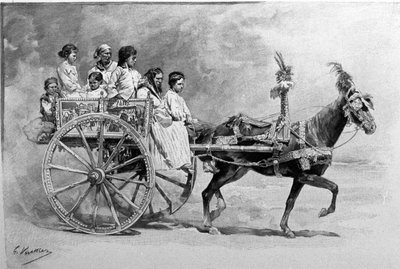 A traditional Sicilian cart. 19th century engraving by Unknown artist
