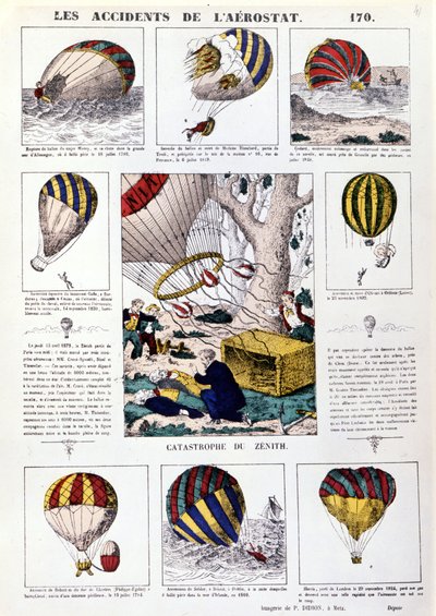 Aerostats Accidents. 19th Century Illustrated Chart by Unknown artist