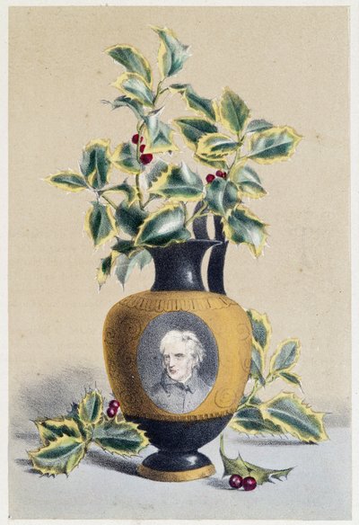 Bouquet of holly symbolizing winter - lithography by Unknown artist