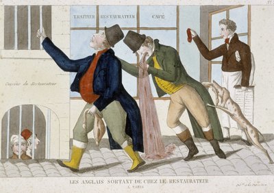 English Leaving the Restaurant (Vomiting) - Engraving by Unknown artist
