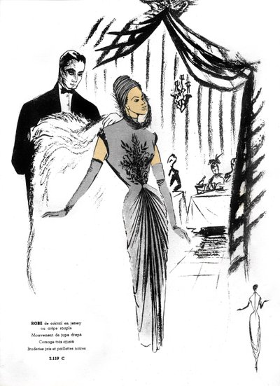 French Fashion, Cocktail Dress Design in Restaurant by Unknown artist