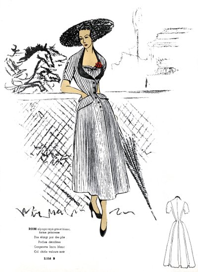French Fashion, Striped Alpaca Dress Design by Unknown artist