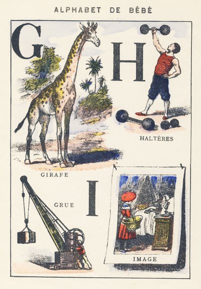 G H I: Giraffe, Crane, Dumbbells, Image by Unknown artist