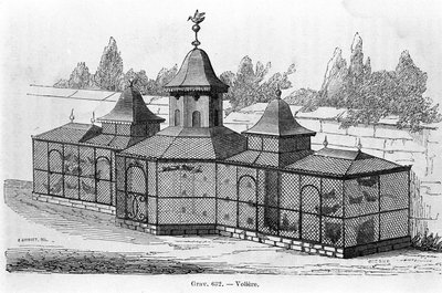 Garden Aviary. Engraving of the 19th Century by Unknown artist