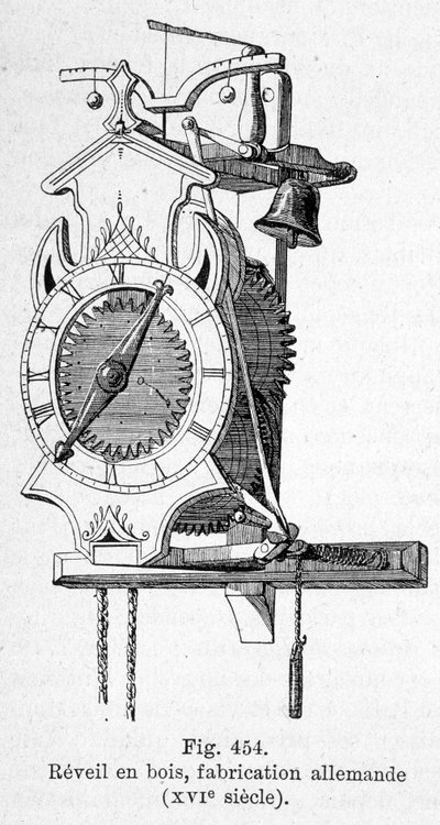 German made wooden alarm clock by Unknown artist