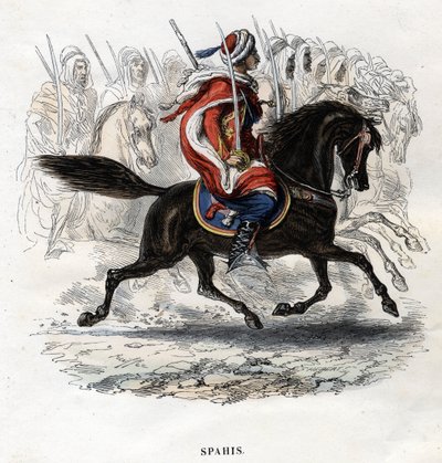 Horseback Spahis. Engraving from 1844. by Unknown artist