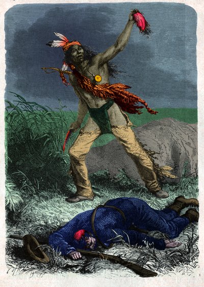 Indian Scalps a Soldier (illustration, circa 1900) by Unknown artist