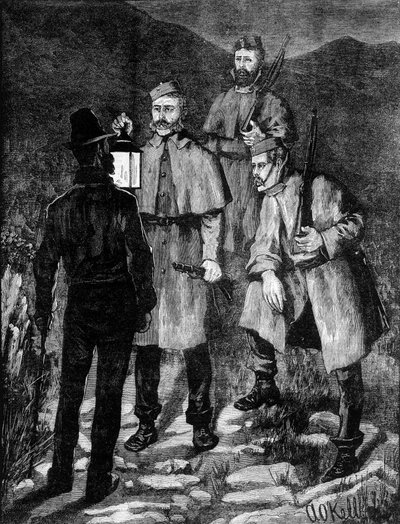 Irish police patrol controlling a suspect (1881) by Unknown artist