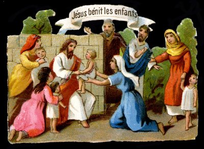 Jesus Christ blessing children. 19th century chromolithography by Unknown artist