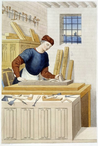 Joinery in the 16th century - engraving by Unknown artist