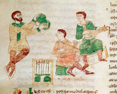 Juggler and Court musicians (miniature, 9th century) by Unknown artist
