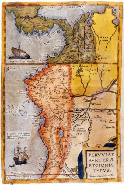 Map of Colombia and Peru. 1590. by Unknown artist