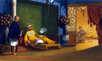 Opium fumery in China, engraving around 1830 by Unknown artist