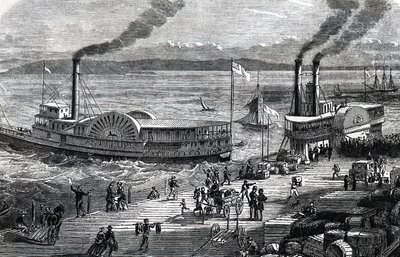Paddle steamers at the Levee by Unknown artist