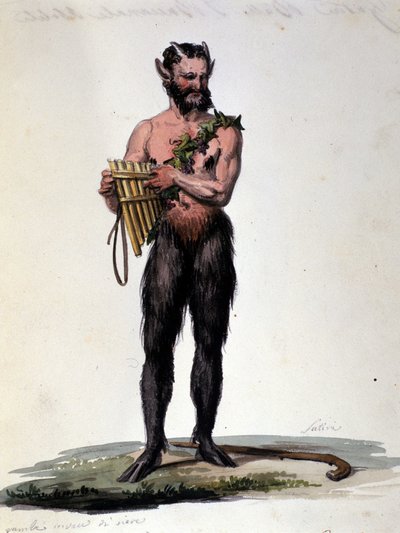Satyre and music. 19th century engraving by Unknown artist