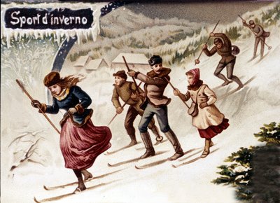 Skiers. Chromo., late 19th century by Unknown artist