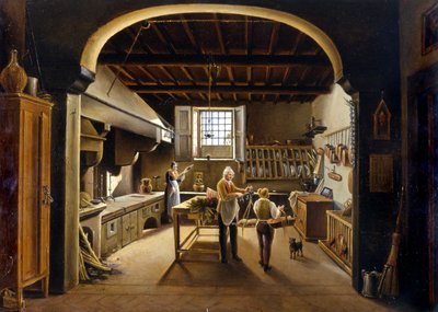 View of a kitchen: people are busy by Unknown artist