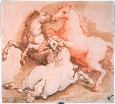 Fighting Horses by Unknown Old Master