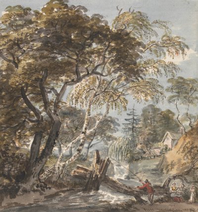 A Wood Stream with Angler by Unknown artist