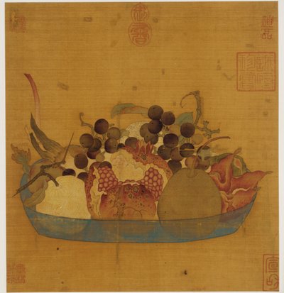 A Blue Glass Dish Filled with Fruit by Unknown artist