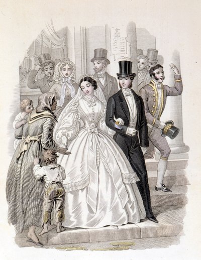 A bourgeois wedding, engraving from 1860 by Unknown artist