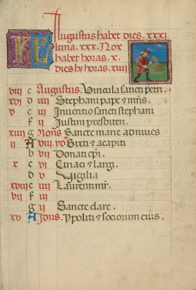 August Calendar Page; Threshing by Unknown artist