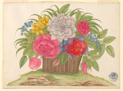 Basket of Blossoms and Leaves on Earth by Unknown artist